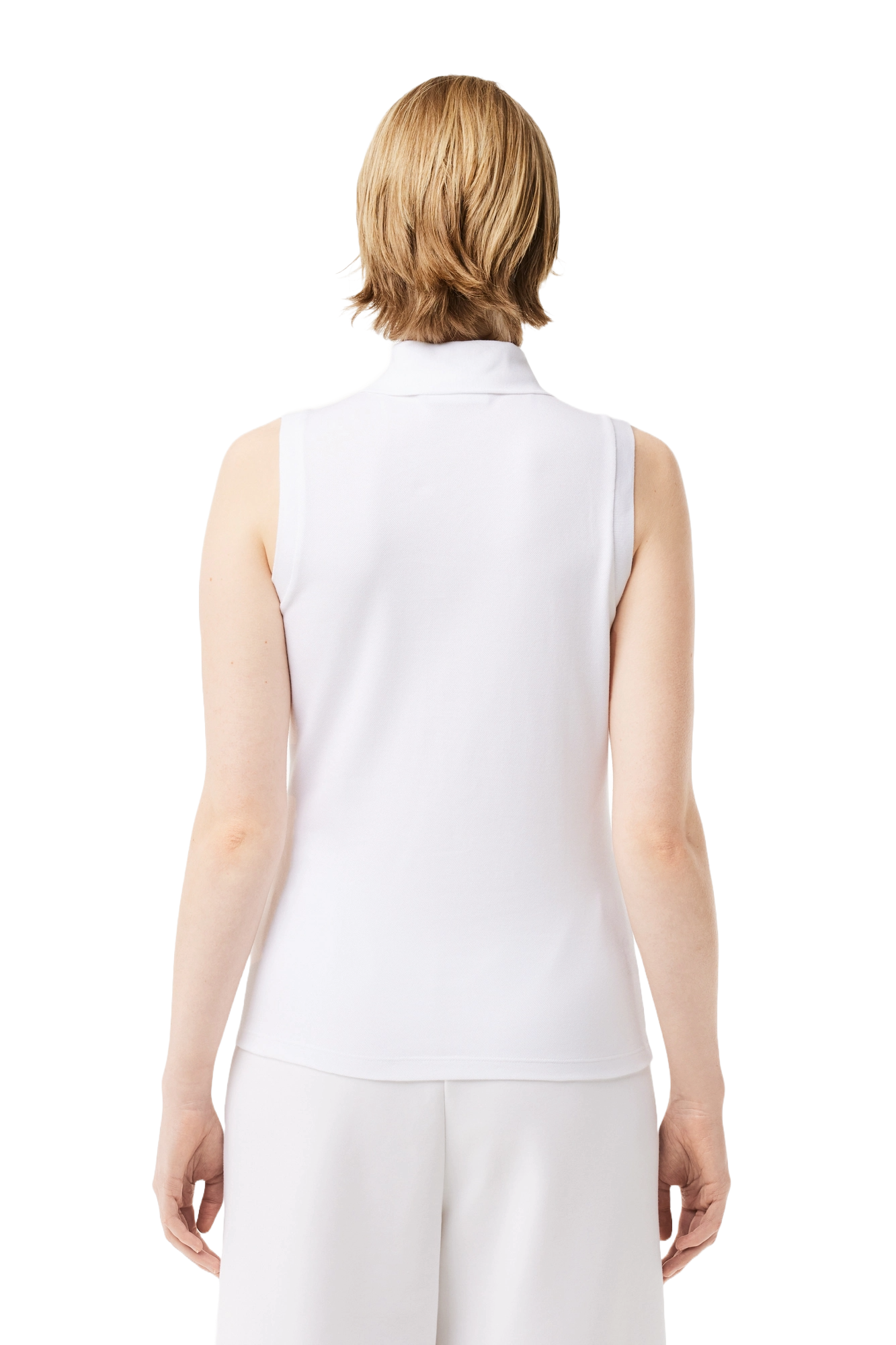 Lacoste Women's Slim Fit sleeveless golf polo with breathable performance fabric and iconic crocodile logo for golf and active wear