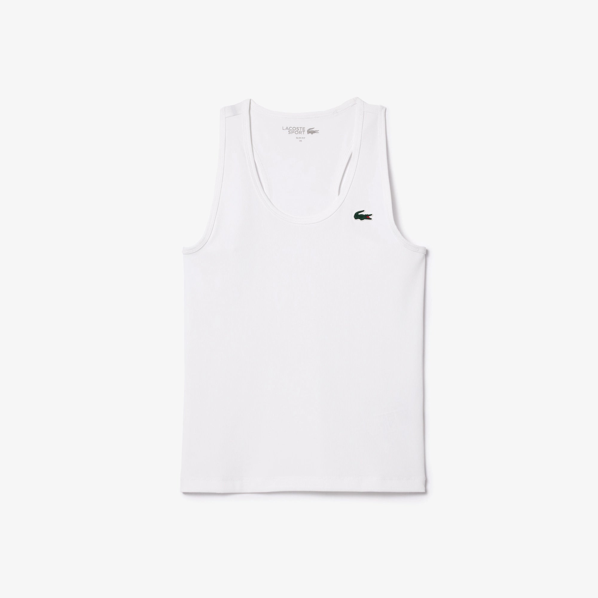Lacoste Women's Ultra Dry Ribbed Knit golf tank with breathable moisture-wicking fabric and ribbed texture for golf and active wear