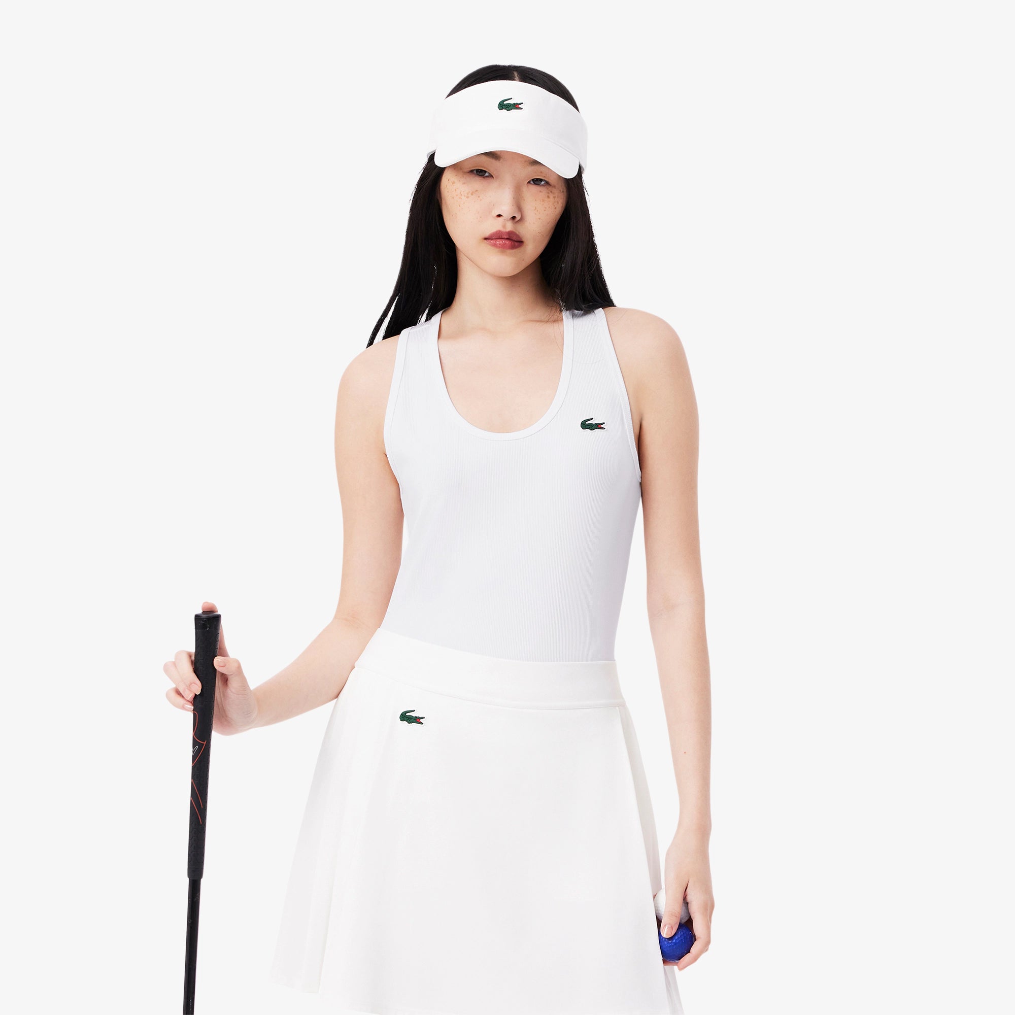 Lacoste Women's Ultra Dry Ribbed Knit golf tank with breathable moisture-wicking fabric and ribbed texture for golf and active wear