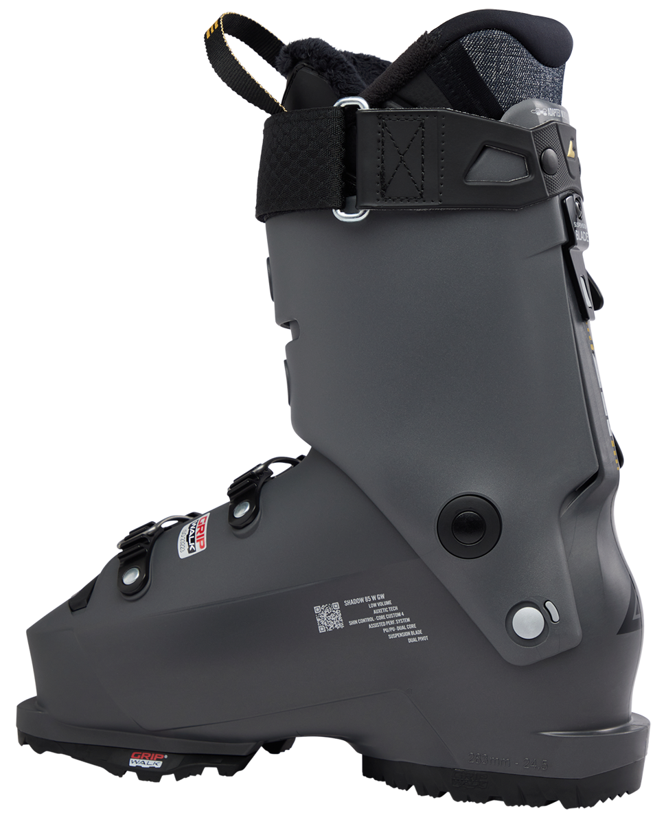 Lange Shadow 85 W LV Women's Ski Boots 2027 featuring a low-volume fit, 85 flex, Dual Pivot technology, and Suspension Blade construction.