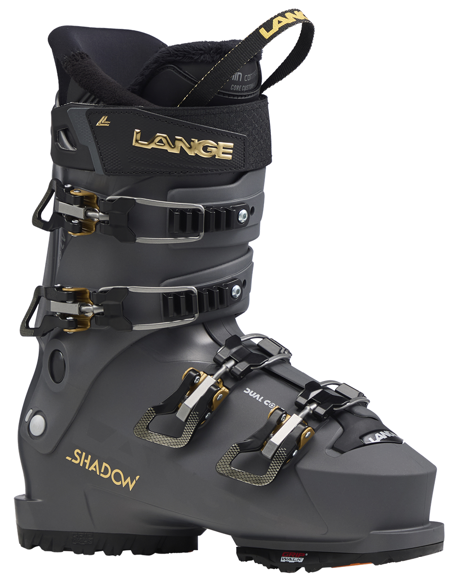 Lange Shadow 85 W LV Women's Ski Boots 2027 featuring a low-volume fit, 85 flex, Dual Pivot technology, and Suspension Blade construction.