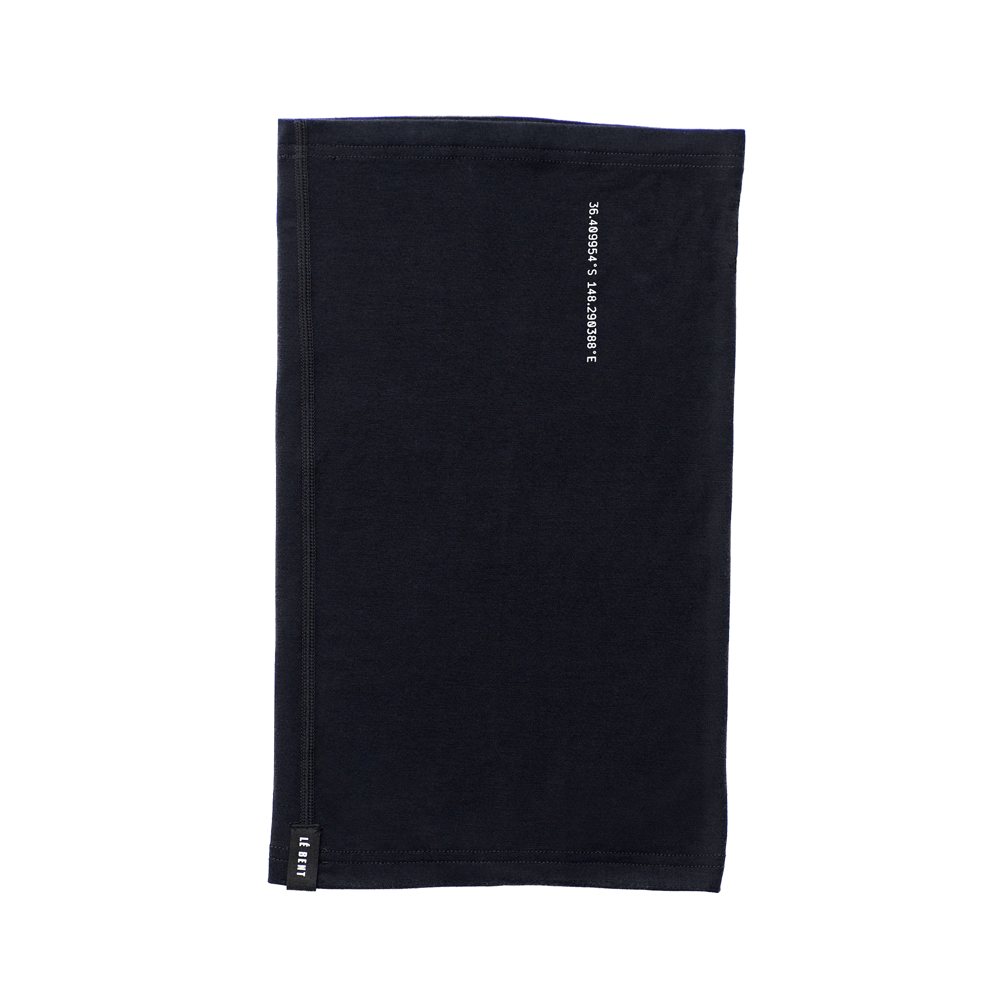 A solid black Le Bent Core Midweight neck gaiter made from a blend of merino wool and rayon from bamboo.