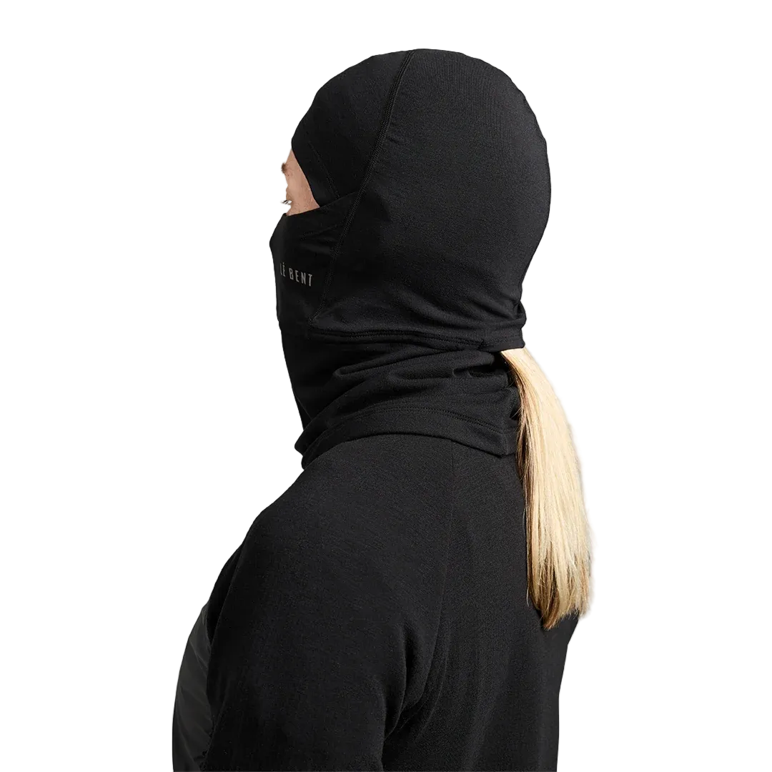 Side view of the Le Bent Double Up Midweight Balaclava featuring a dual-layer Merino wool and bamboo rayon blend, drop-chin hinge, and low-profile flatlock seams.