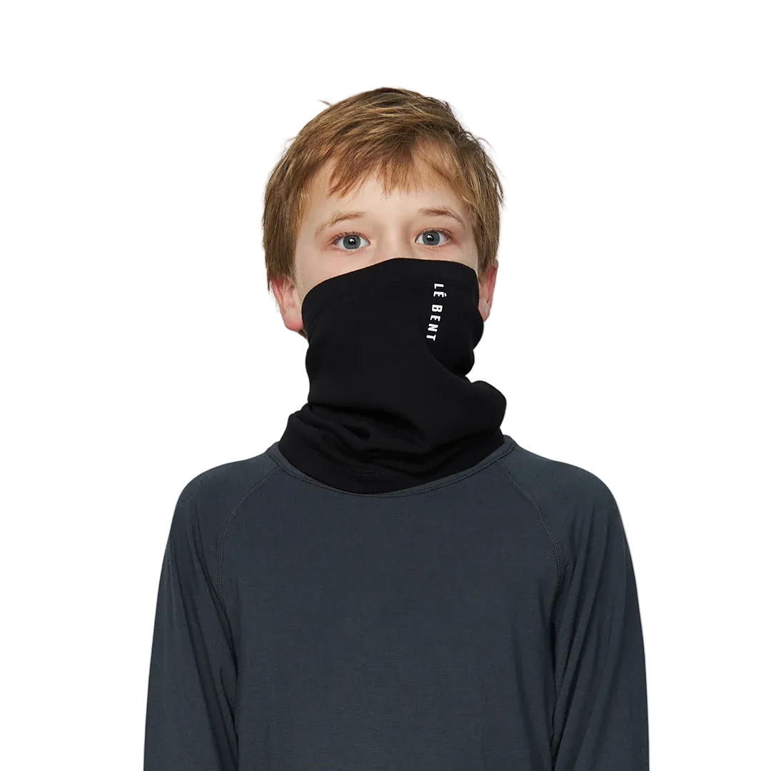 Front view of the Le Bent Jr Heavyweight Antarctic Grid Fleece Neck Gaiter featuring a youth-specific tube design, Merino wool and bamboo rayon blend, high-loft grid interior, and flatlock seams.