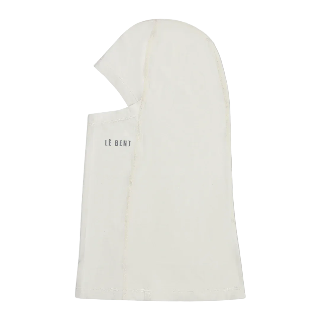 Front view of the Le Bent Lightweight Balaclava featuring a Merino wool and bamboo rayon blend, drop-chin hinge, mesh mouth ventilation port, and low-profile flatlock seams.