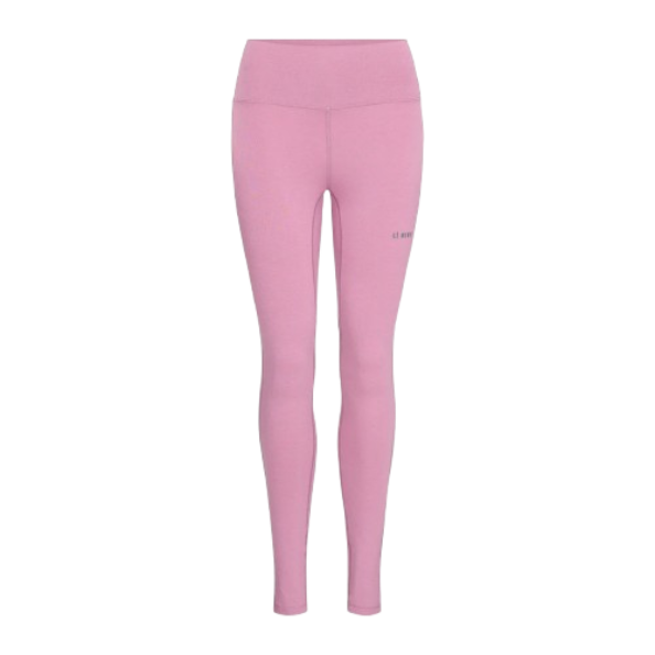 A pair of pink Le Bent Women's Core Midweight Baselayer Bottoms that are made from a bamboo and merino wool blend.