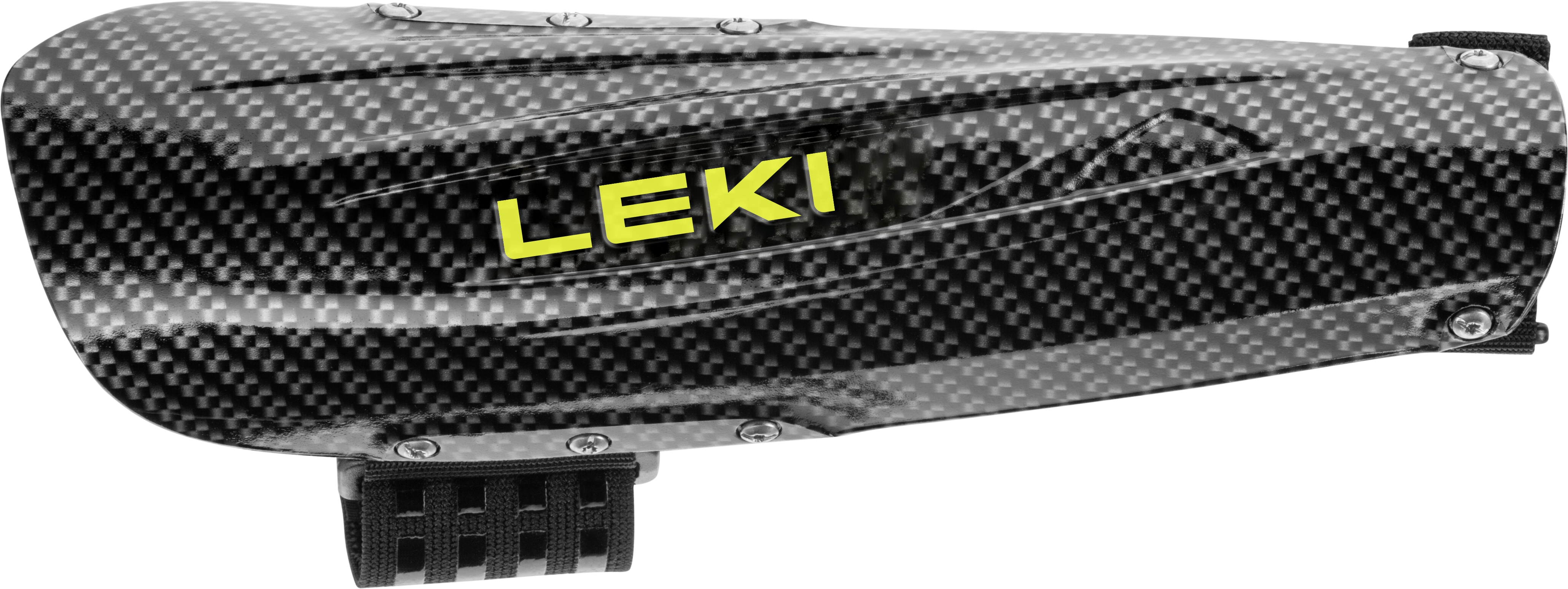 LEKI Forearm Guard featuring lightweight high-impact construction, ergonomic fit, adjustable straps, and premium protection for alpine slalom ski racing.