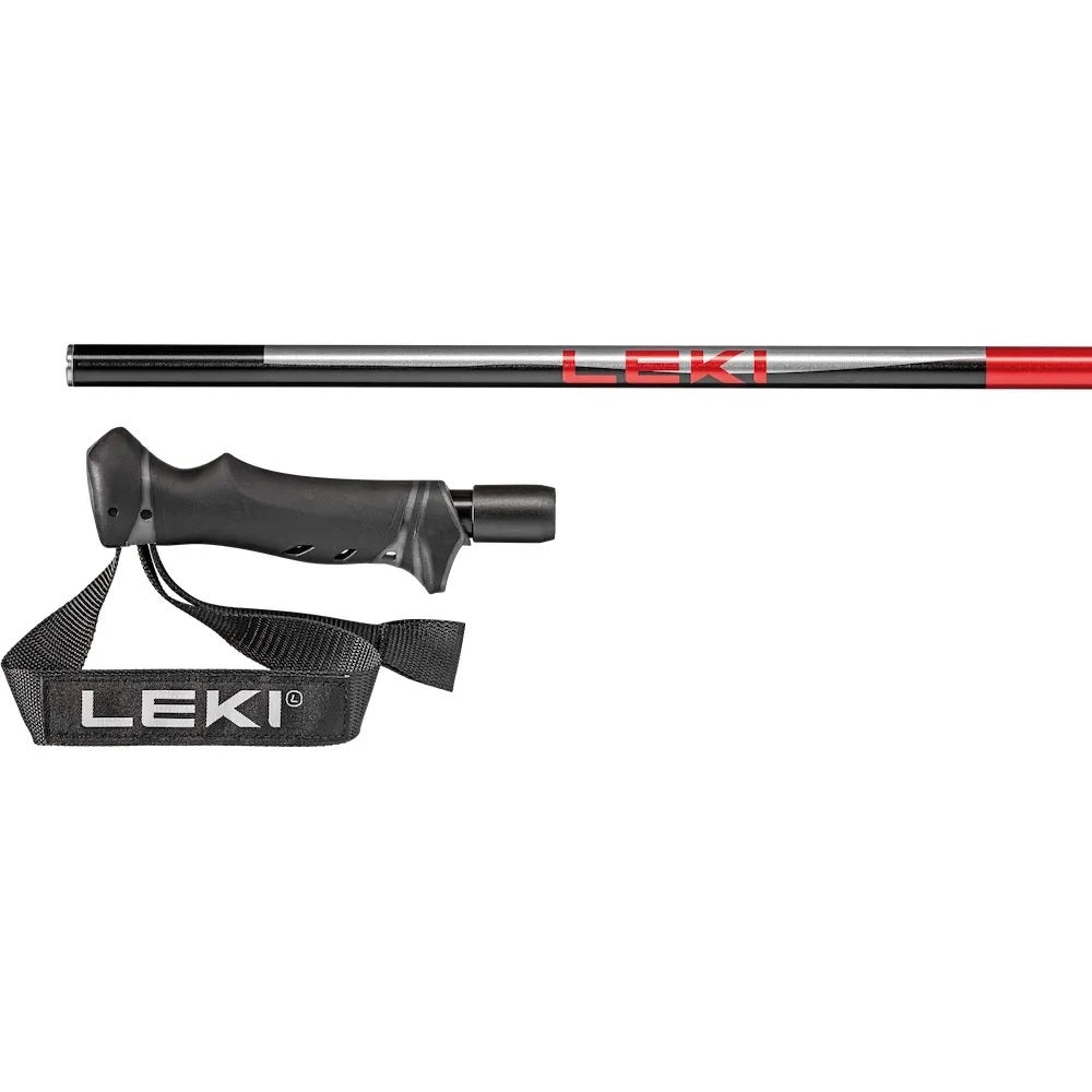 LEKI Hot Shot Ski Poles featuring HTS 6.0 aluminum shafts, Evocon grips, adjustable straps and hollow fillable pole construction.