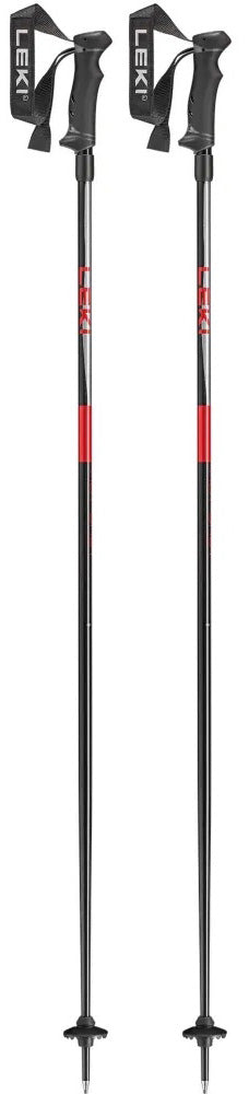 LEKI Hot Shot Ski Poles featuring HTS 6.0 aluminum shafts, Evocon grips, adjustable straps and hollow fillable pole construction.