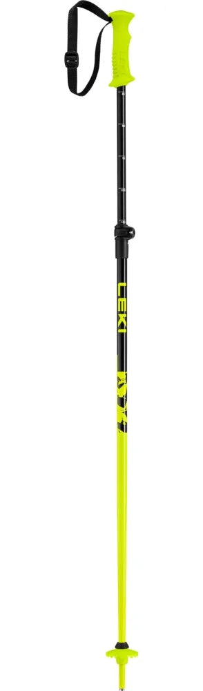 A yellow and black LEKI JR Rider Vario ski pole for kids that is adjustable in length.