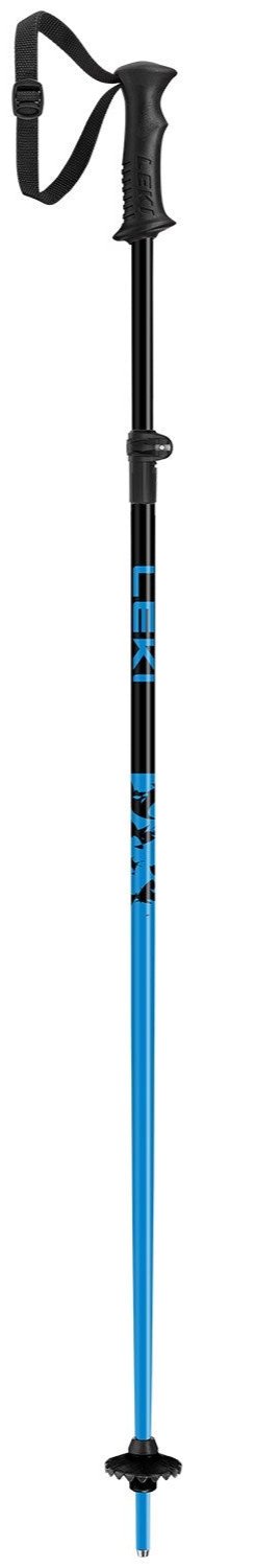 A blue and black LEKI JR Rider Vario ski pole for kids that is adjustable in length.