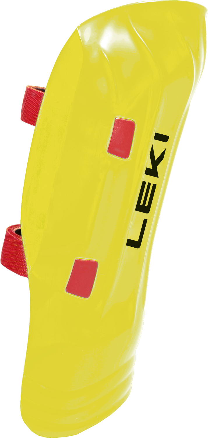 LEKI Shin Guard WC Pro JR featuring lightweight high-impact construction, adjustable straps, anatomical fit, and junior slalom race protection.