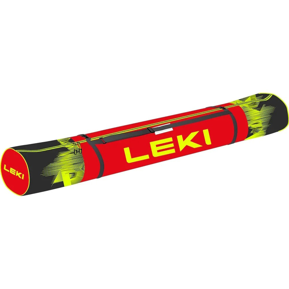 LEKI Ski Bag 210 CM 2027 in black, neon yellow and bright red with full zipper and capacity for three pairs of cross-country skis.