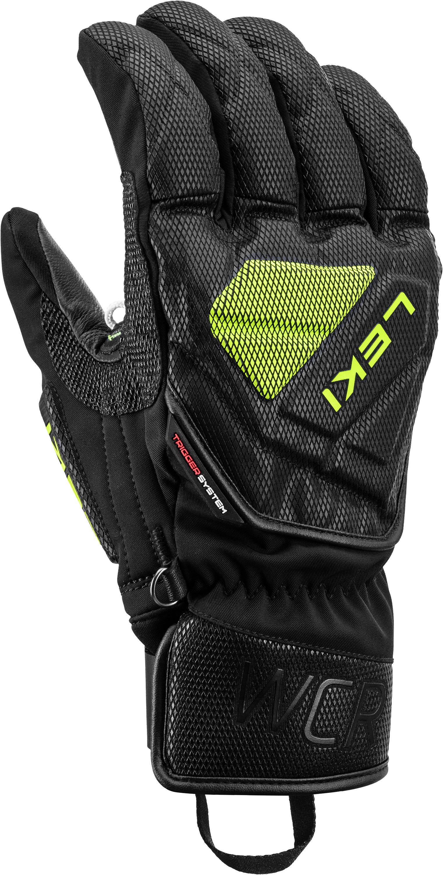 LEKI WCR C-Tech 3D Glove featuring Trigger 3D technology, waterproof SOFT-TEX® membrane, premium goatskin leather palm, C-Tech protection, and race-ready performance.