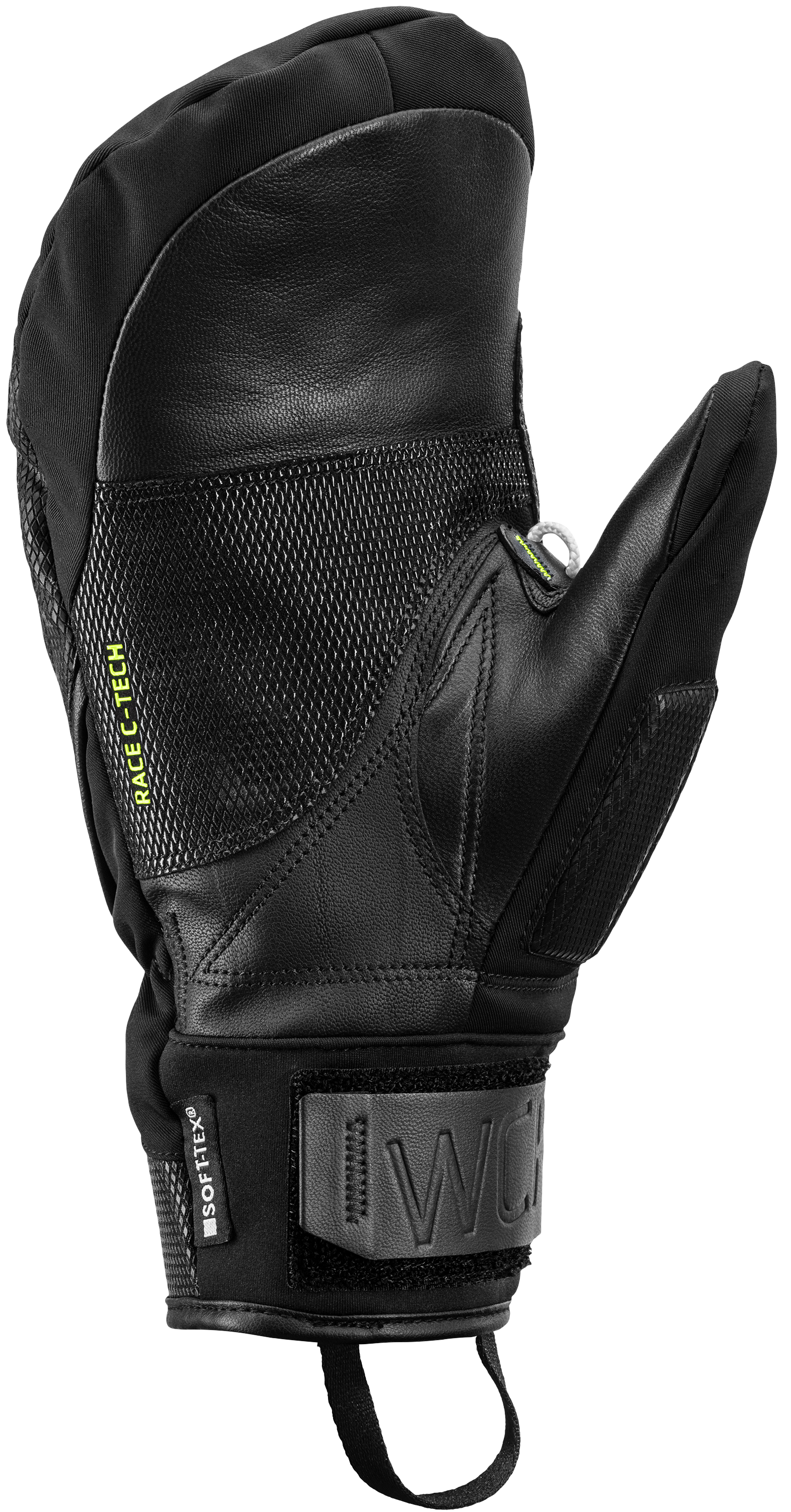 LEKI WCR C-Tech 3D Mitt featuring Trigger 3D technology, waterproof SOFT-TEX® membrane, premium goatskin leather palm, C-Tech protection, and race-ready performance.