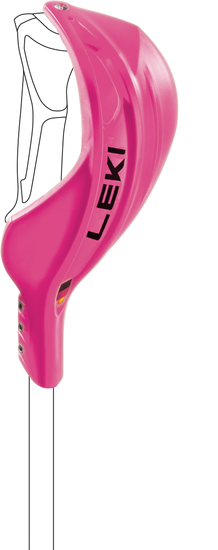 LEKI WCR Closed World Cup Gate Guard in pink featuring durable high-impact construction, lightweight design, and premium hand protection for alpine ski racing.