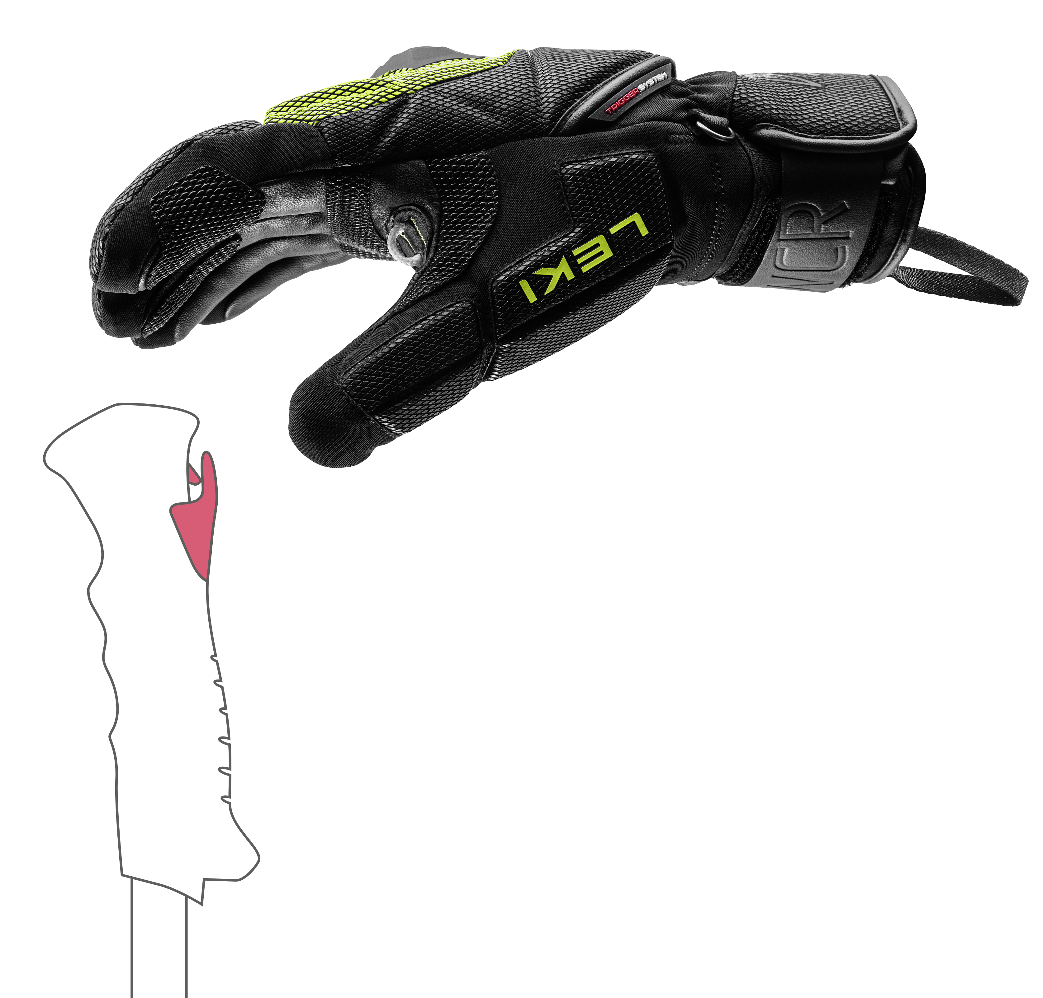 LEKI WCR Coach 3D Glove featuring Trigger 3D technology, waterproof SOFT-TEX® membrane, Thinsulate™ insulation, goatskin leather palm, and race-ready protection.
