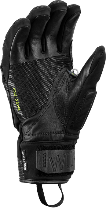 LEKI WCR Coach 3D Glove featuring Trigger 3D technology, waterproof SOFT-TEX® membrane, Thinsulate™ insulation, premium goatskin leather palm, and race-ready protection.