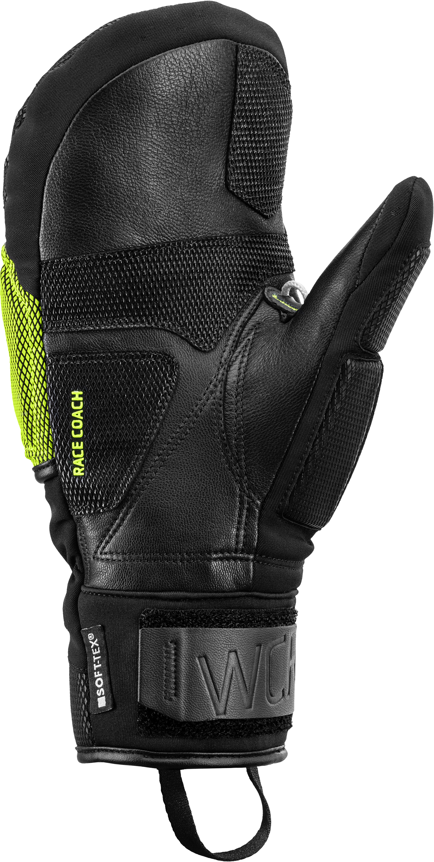 LEKI WCR Coach 3D Ski Mitt featuring Trigger 3D technology, waterproof SOFT-TEX® membrane, Thinsulate™ insulation, premium goatskin palm, and race-ready protection.