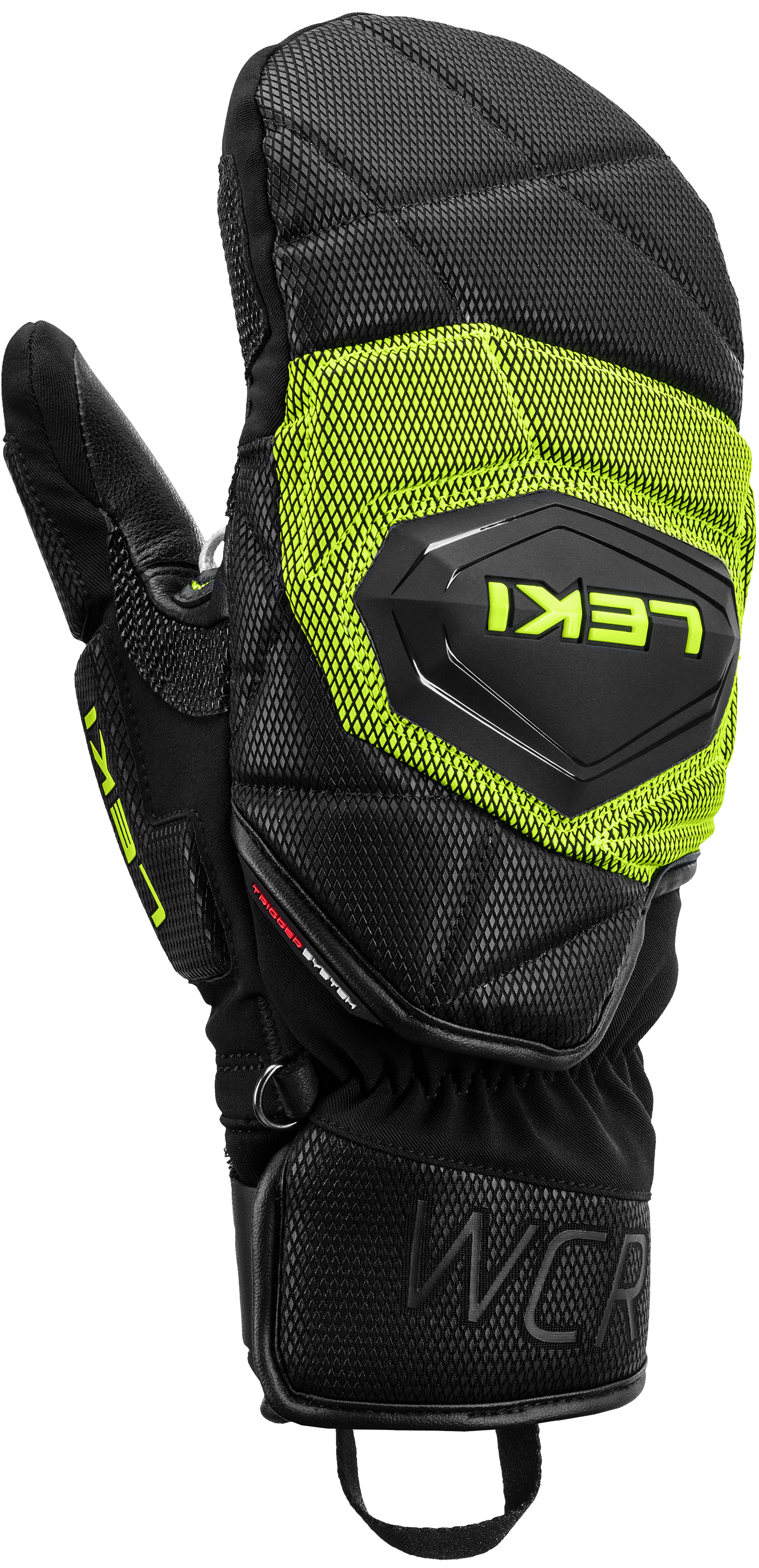 LEKI WCR Coach 3D Ski Mitt featuring Trigger 3D technology, waterproof SOFT-TEX® membrane, Thinsulate™ insulation, premium goatskin palm, and race-ready protection.