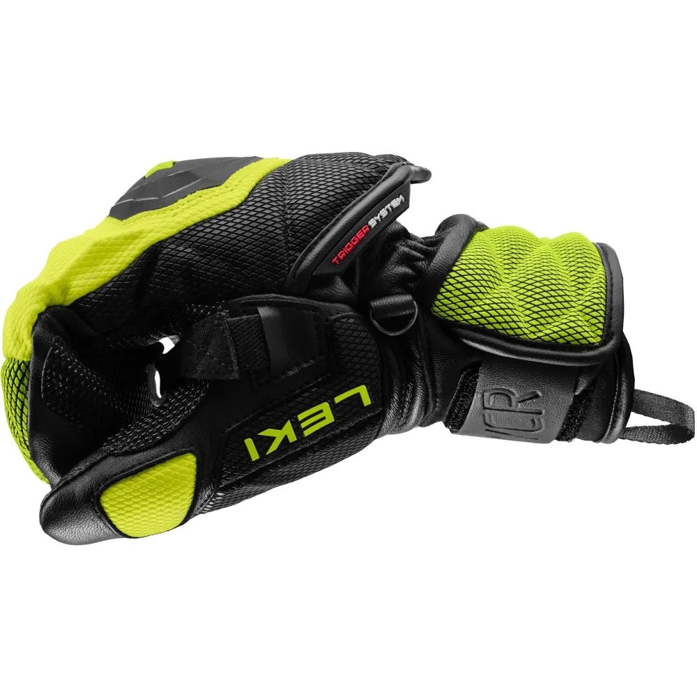 LEKI WCR Venom 3D JR Race Mitt featuring protective race construction, warm mitt design, reinforced panels, and integrated Trigger 3D technology.