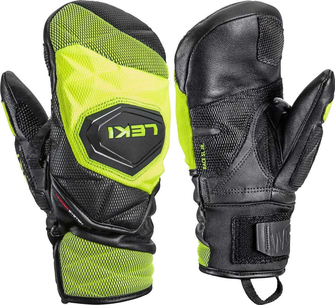 LEKI WCR Venom 3D JR Race Mitt featuring protective race construction, warm mitt design, reinforced panels, and integrated Trigger 3D technology.