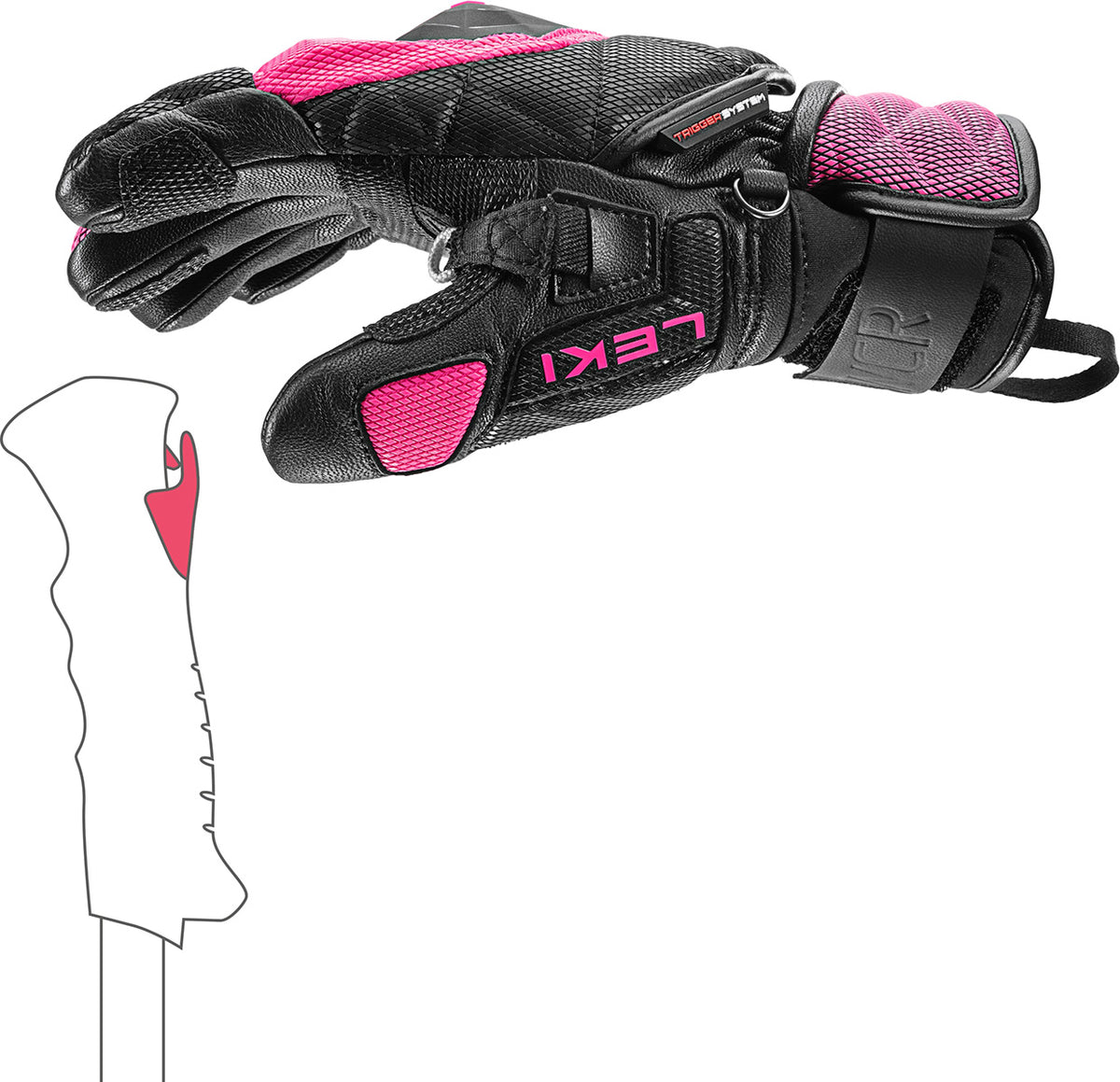 LEKI WCR Venom 3D Junior Race Glove featuring race protection, reinforced construction, and integrated Trigger 3D technology for junior ski racers.