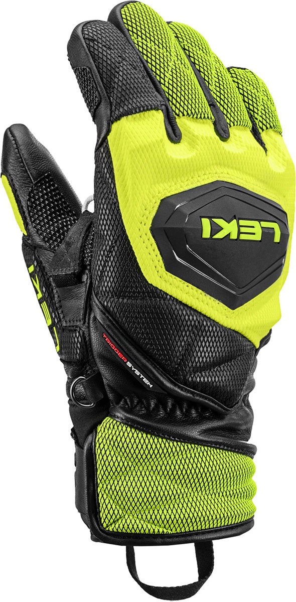 LEKI WCR Venom 3D Junior Race Glove featuring race protection, reinforced construction, and integrated Trigger 3D technology for junior ski racers.