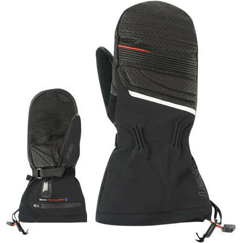 A pair of black Lenz Unisex Heat Mittens 6.0 Finger Cap that feature an advanced heating system.