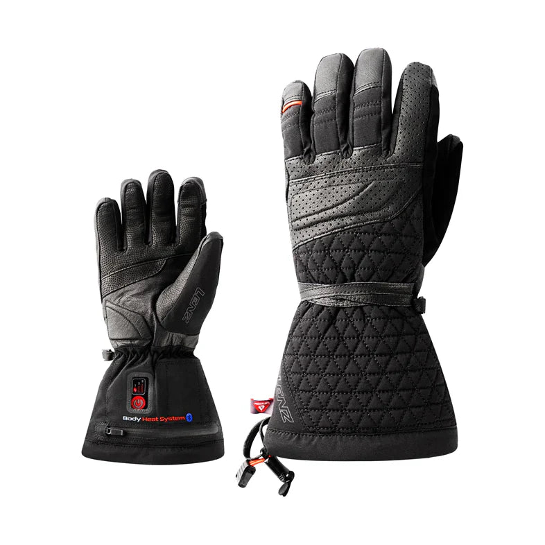 A pair of black Lenz Women's Heat Gloves 6.0 Finger Cap that feature an advanced heating system.