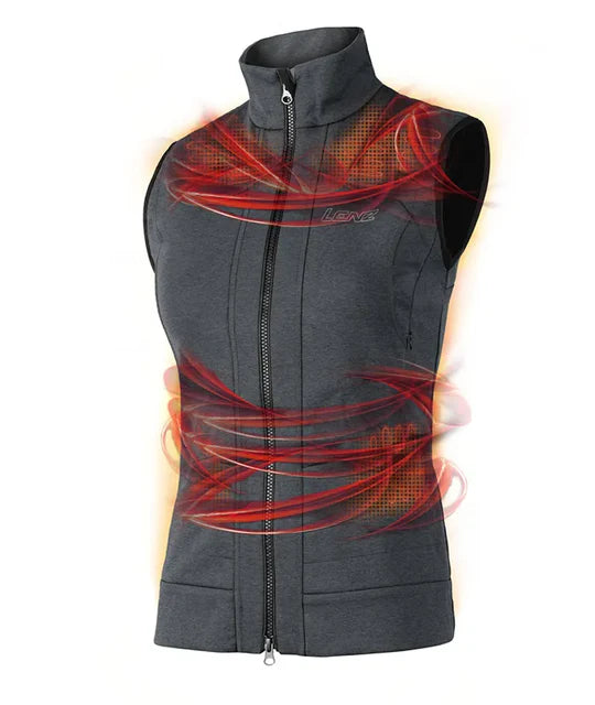 A grey Lenz Women's Heat Vest 2.0 that features an advanced heating system throughout the vest.