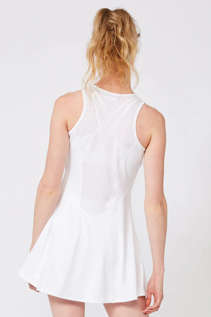Lija Breeze Women's Tennis Dress featuring lightweight stretch performance fabric, moisture-wicking comfort, breathable construction, and elegant athletic styling.