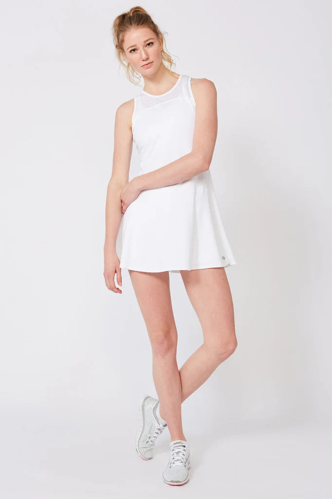 Lija Breeze Women's Tennis Dress featuring lightweight stretch performance fabric, moisture-wicking comfort, breathable construction, and elegant athletic styling.