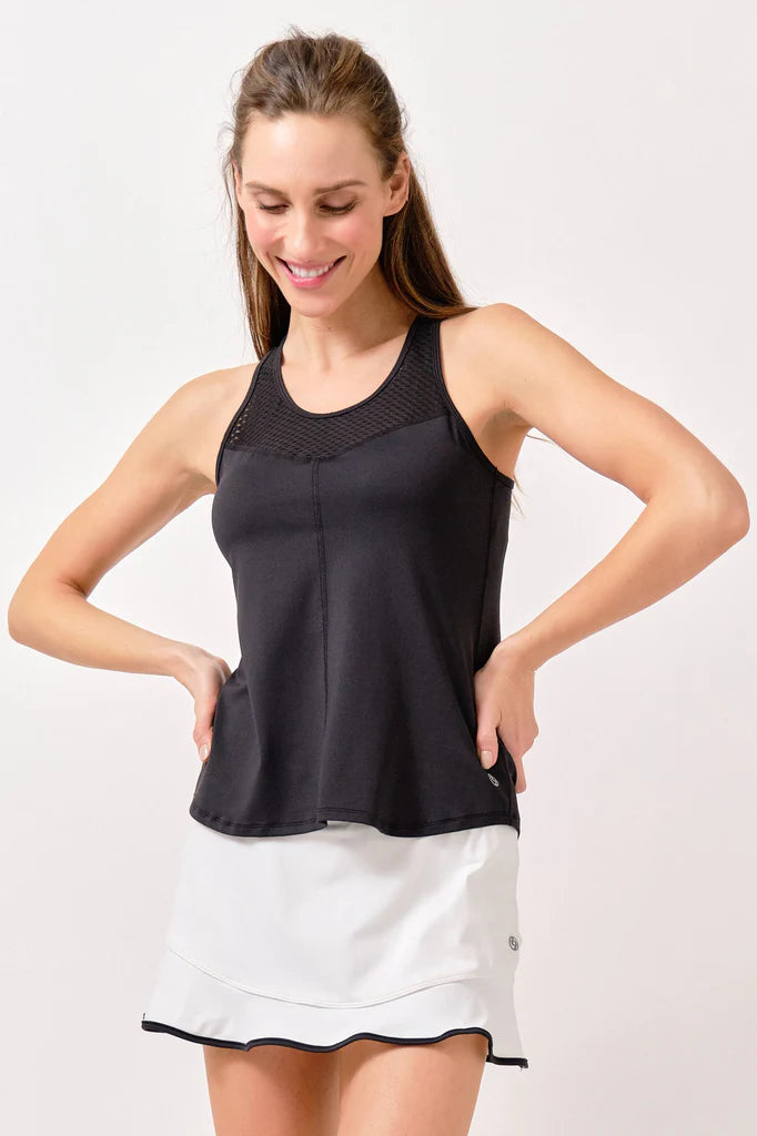 Lija Elite Force Women's Tennis Tank featuring lightweight performance fabric, moisture-wicking comfort, breathable construction, and athletic styling.