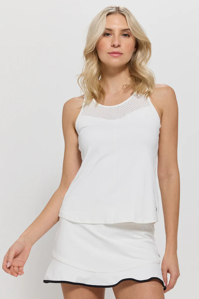 Lija Elite Force Women's Tennis Tank featuring lightweight performance fabric, moisture-wicking comfort, breathable construction, and athletic styling.