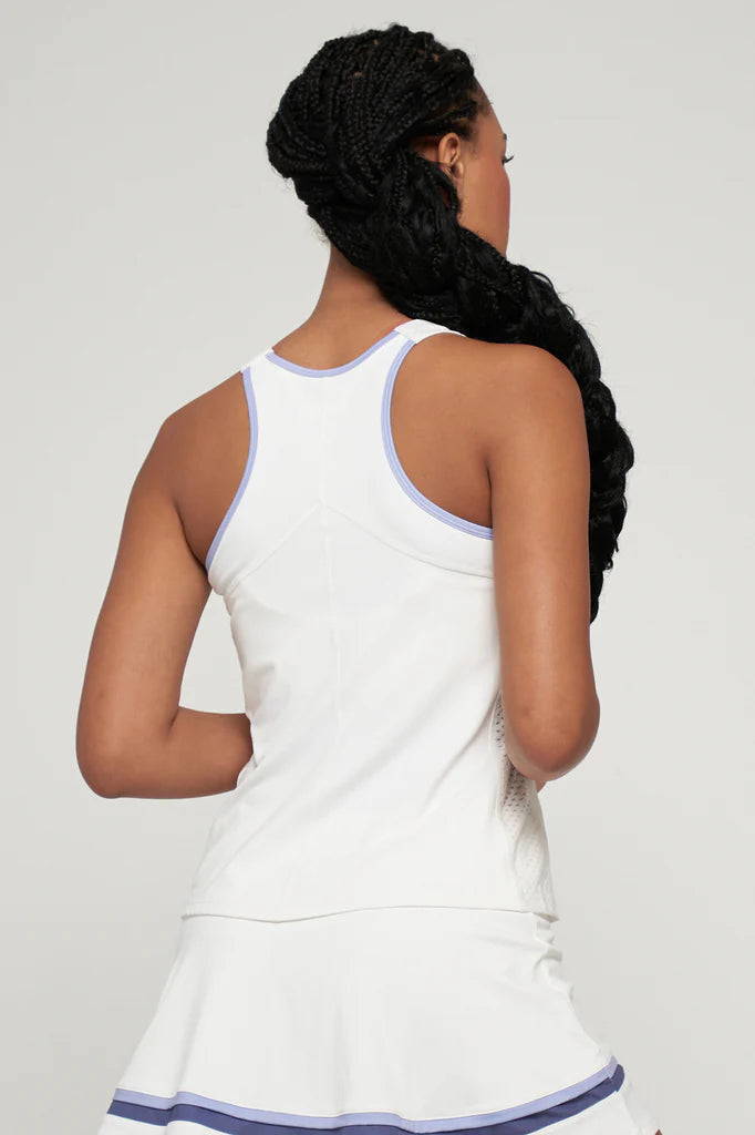 Lija Elite Ladder Women's Tennis Tank featuring lightweight performance fabric, moisture-wicking comfort, breathable construction, and athletic styling.