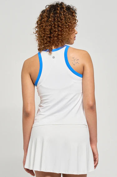 Lija Women's Elite Doubles Tennis Tank featuring lightweight performance fabric, moisture-wicking comfort, athletic fit, and breathable design.