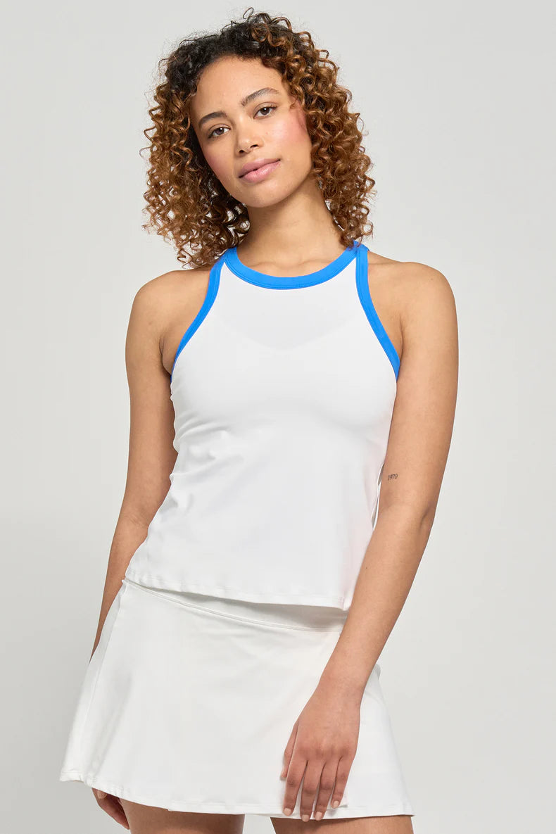 Lija Women's Elite Doubles Tennis Tank featuring lightweight performance fabric, moisture-wicking comfort, athletic fit, and breathable design.