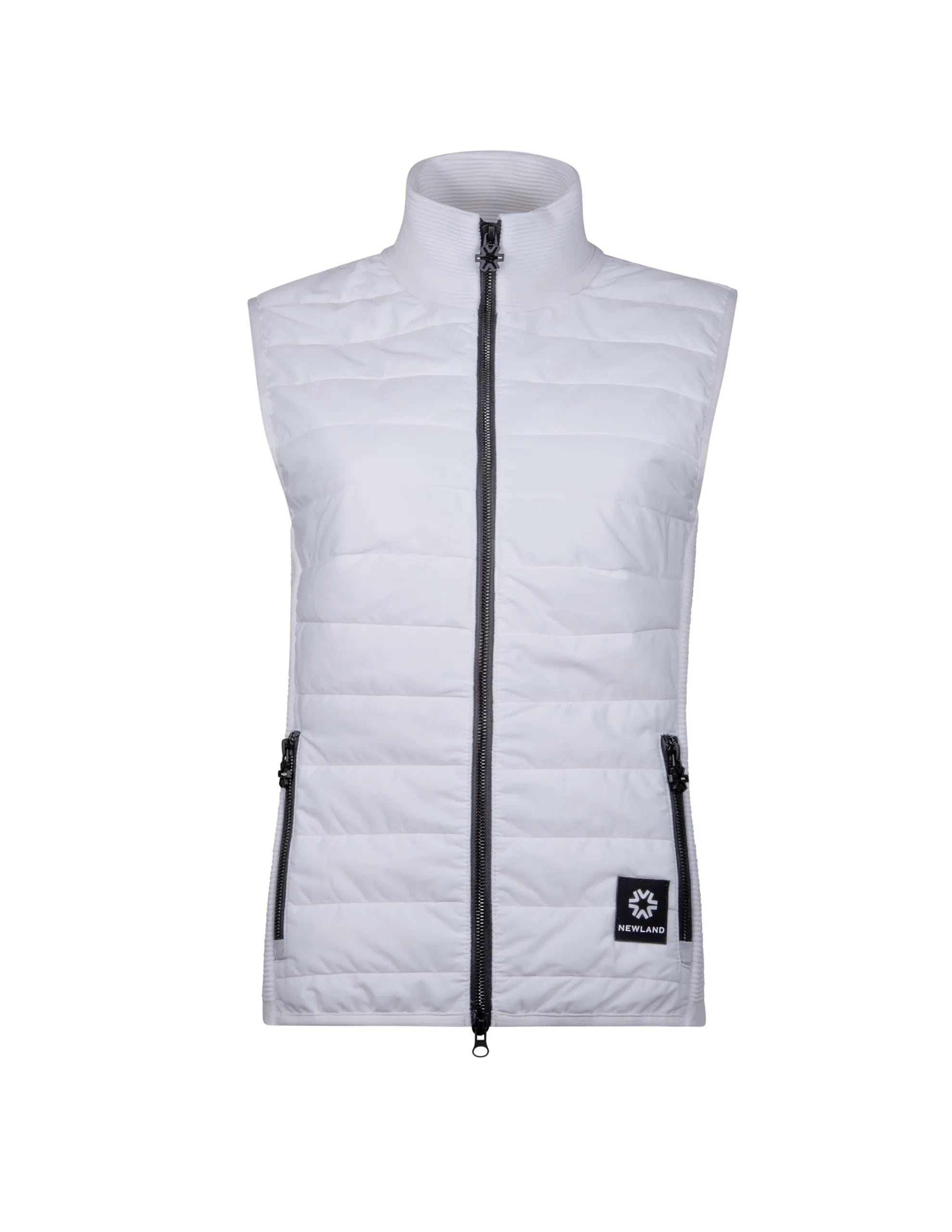 A white Newland Women's Auria Vest that is insulated, moisture-wicking, breathable, and stretchable.