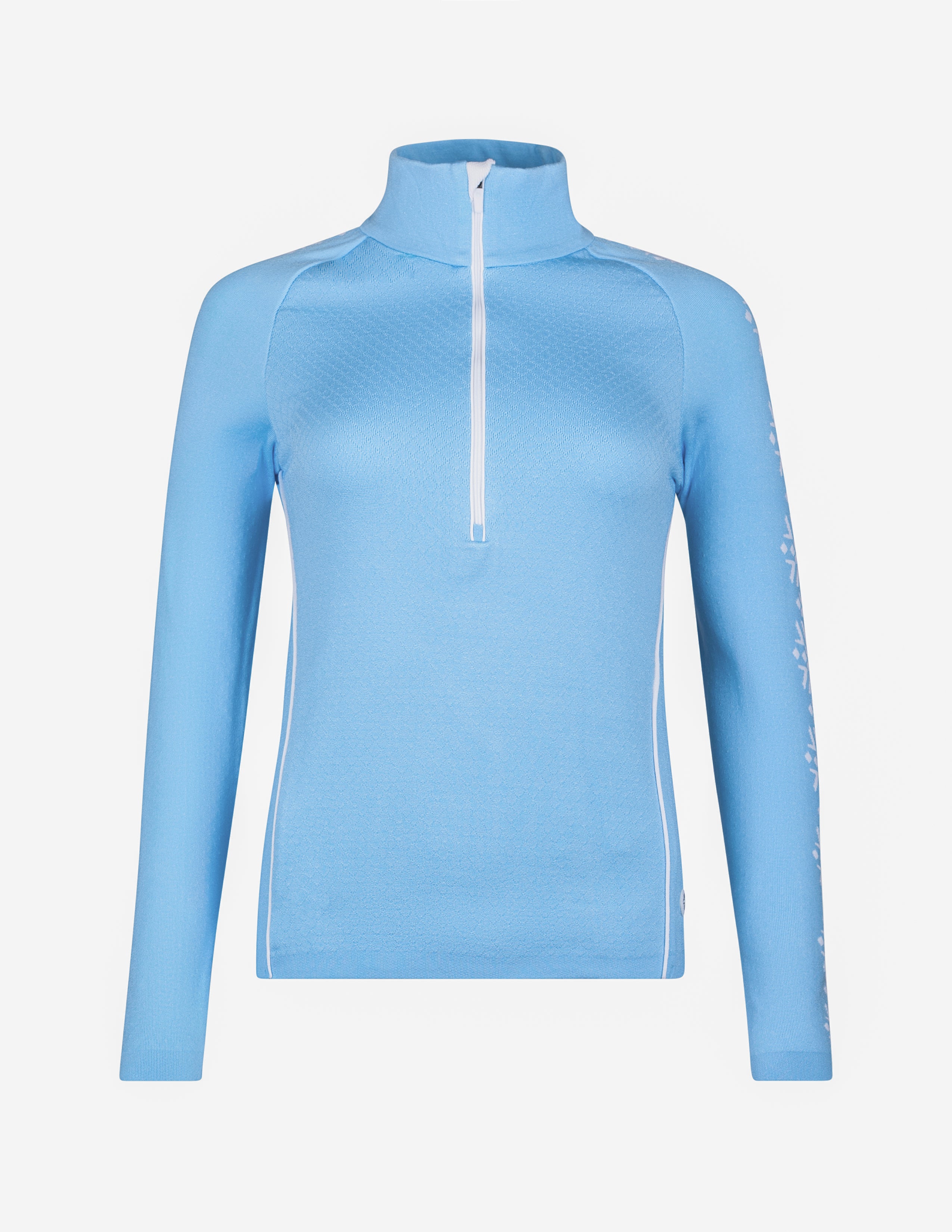 A black Newland Women's Crested Butte 1/2 Zip turtle neck midlayer sweater that is moisture-wicking, breathable, and stretchable.