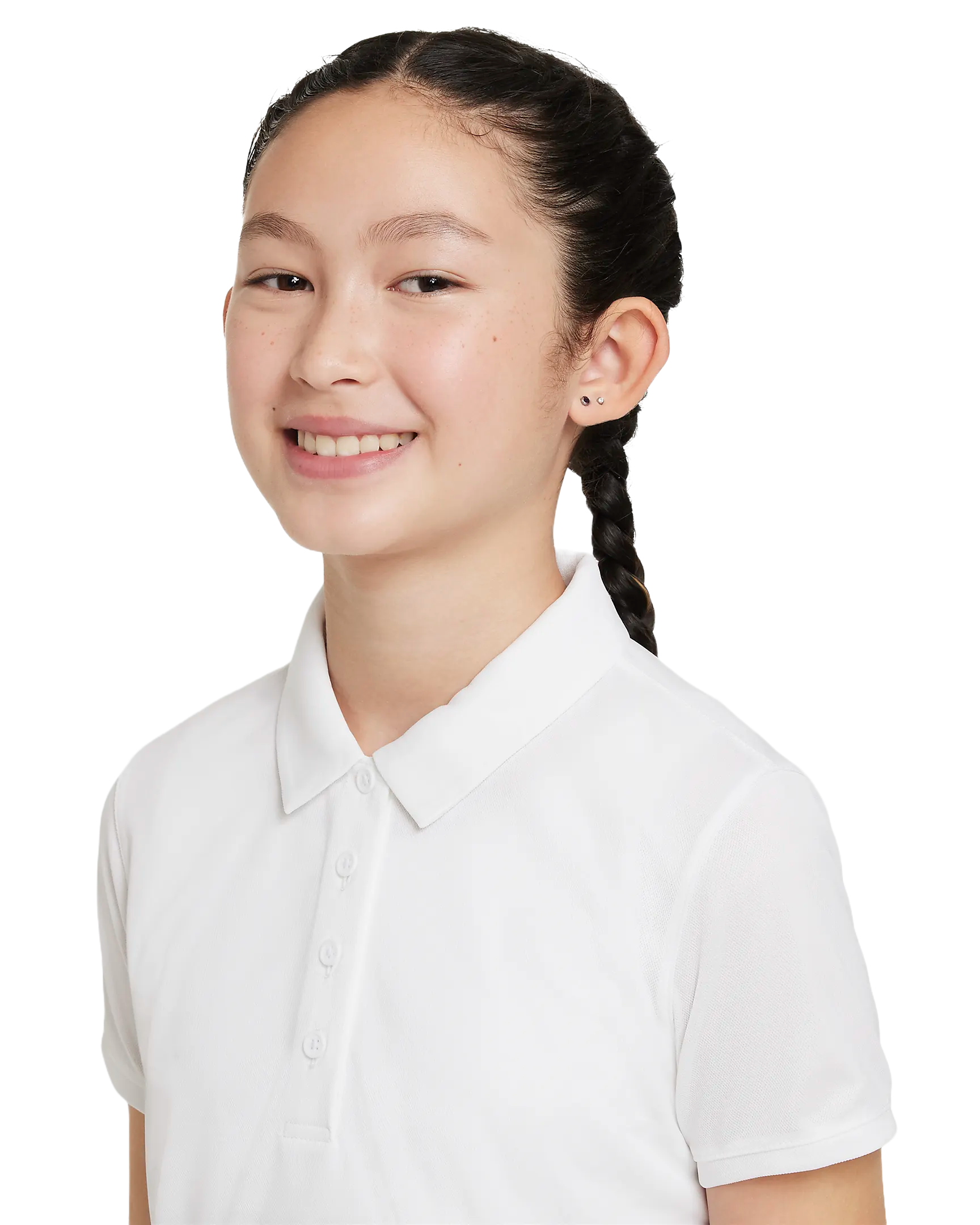 Nike Girls' Dri-FIT Victory Golf Polo featuring moisture-wicking technology, breathable fabric, and a comfortable athletic fit.