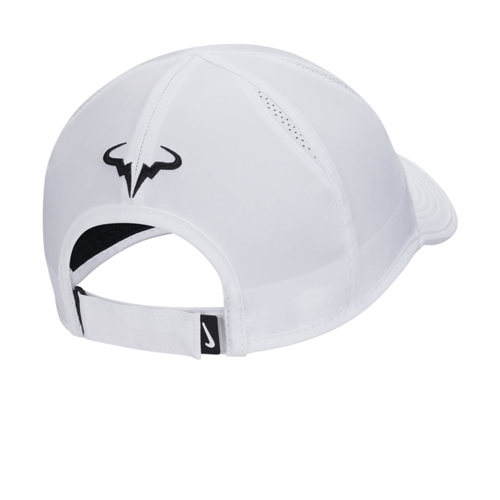 Nike Tennis Rafa Unstructured Cap featuring Dri-FIT technology, Rafael Nadal branding, a curved brim, and an adjustable fit.