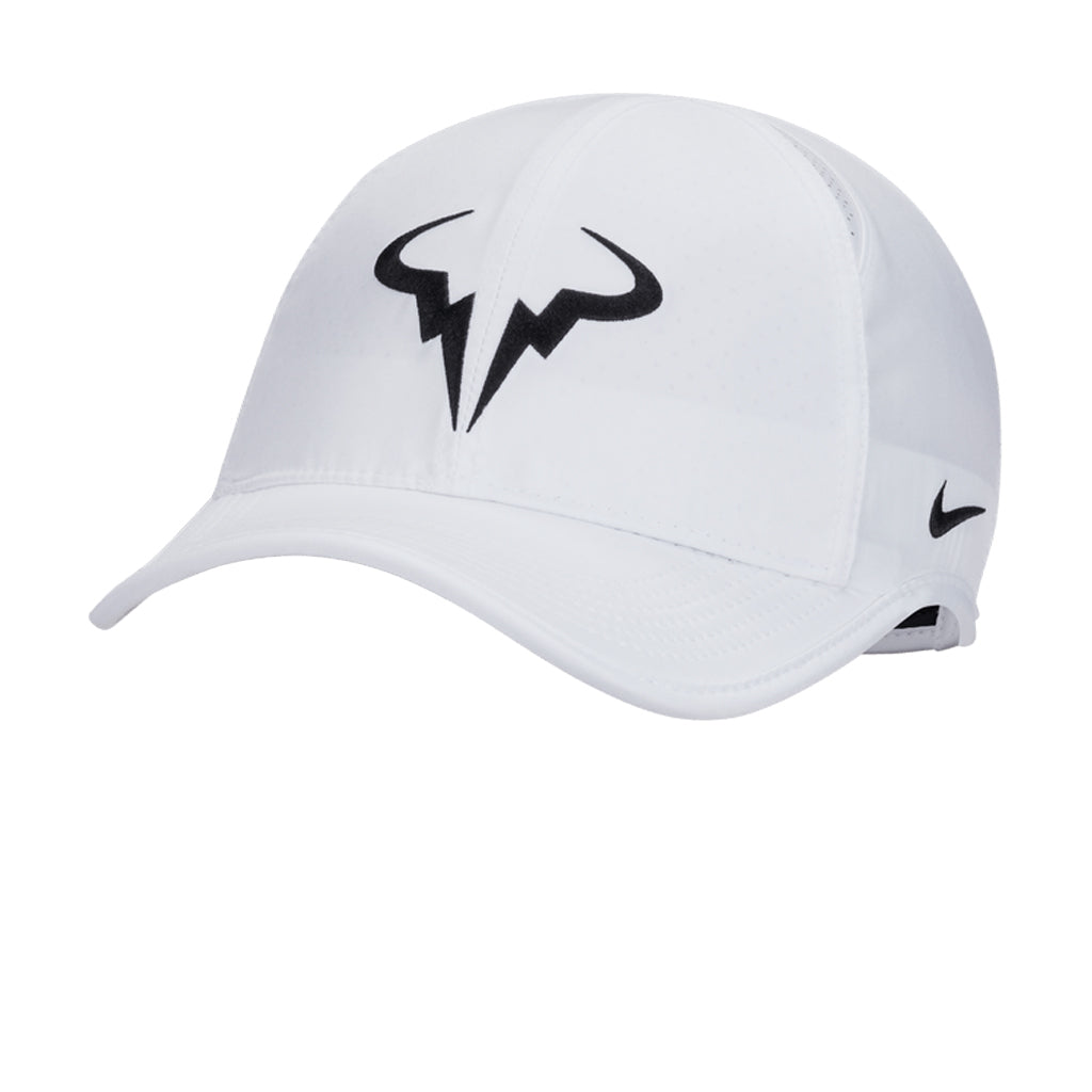 Nike Tennis Rafa Unstructured Cap featuring Dri-FIT technology, Rafael Nadal branding, a curved brim, and an adjustable fit.