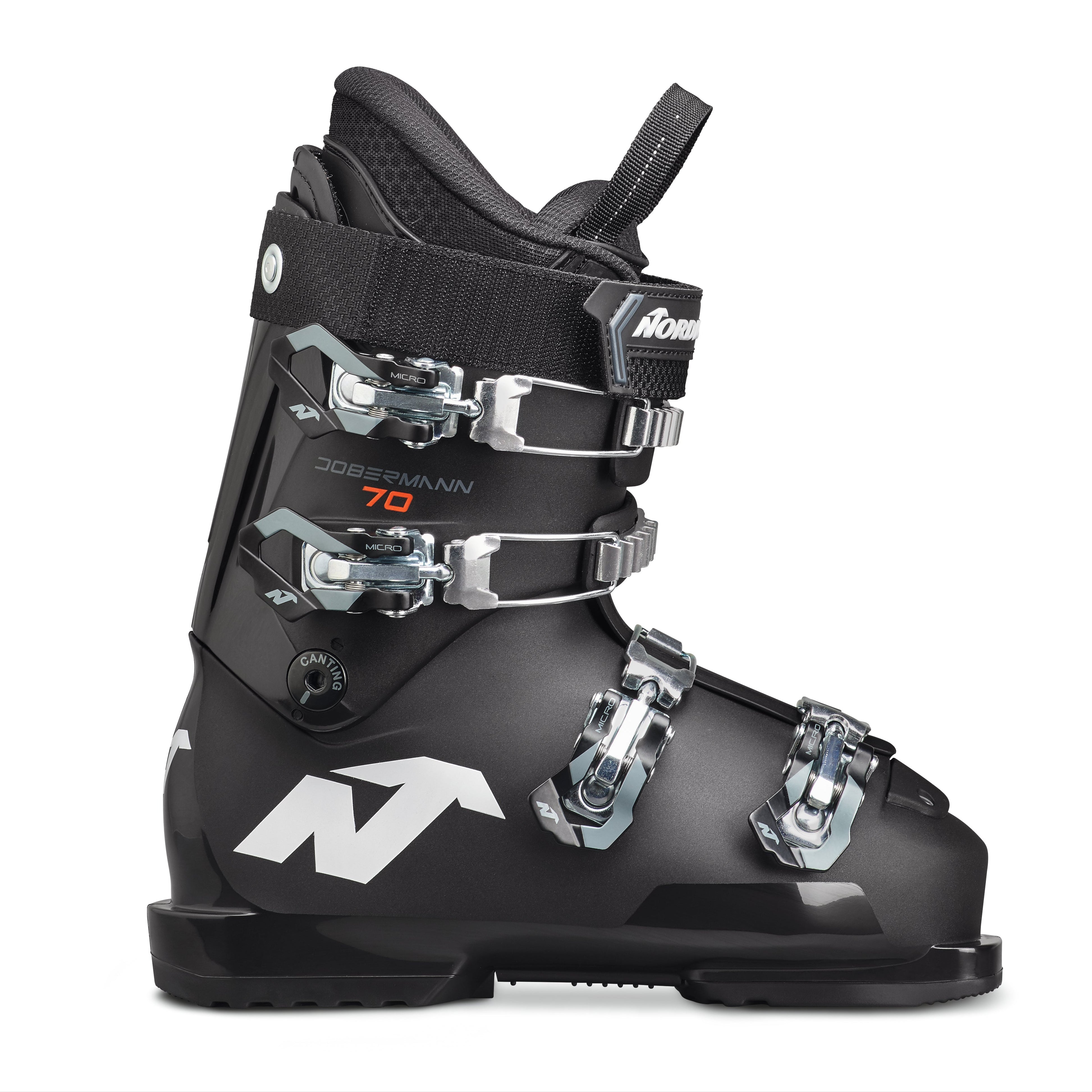 Nordica Dobermann 70 Ski Boots featuring a responsive 70 flex, performance shell, precision liner, aluminum buckles, and race-inspired performance.