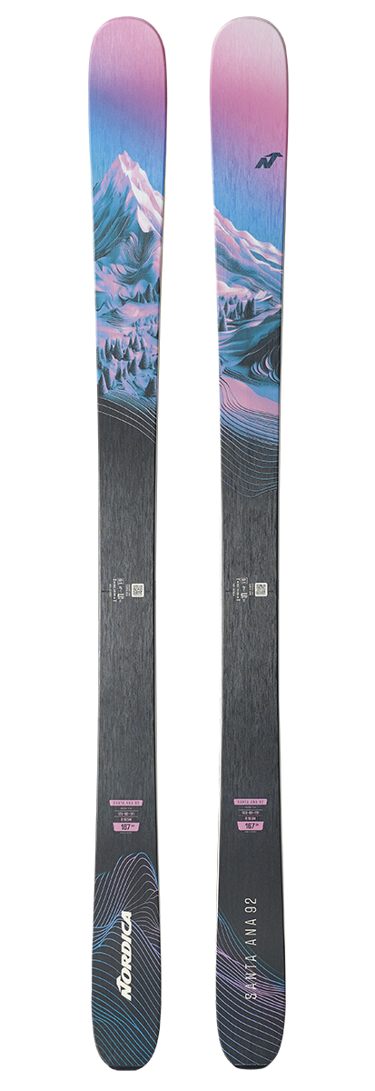 Nordica Santa Ana 92 Skis 2027 in Lavender Blue Black, women's all-mountain skis with 92 mm waist and TSM Pulse Core construction.