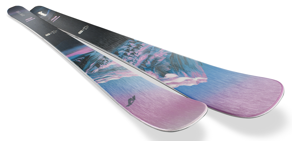 Nordica Santa Ana 92 Skis 2027 in Lavender Blue Black, women's all-mountain skis with 92 mm waist and TSM Pulse Core construction.