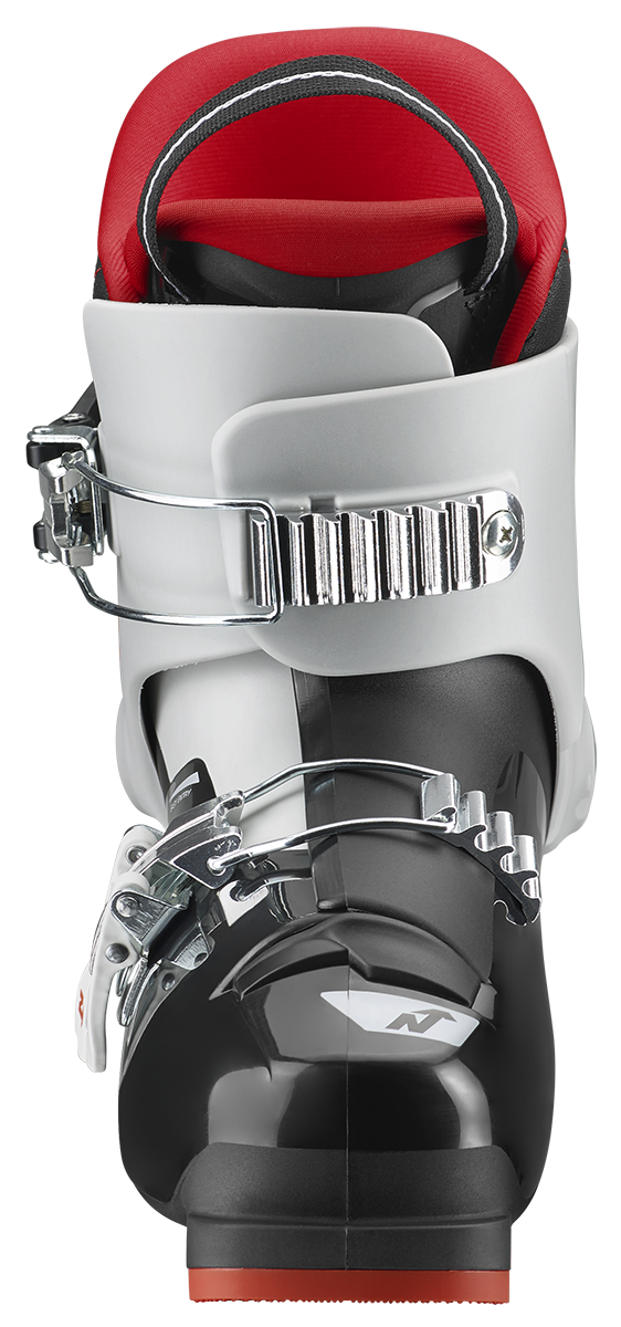 Nordica Speedmachine J2 Junior Ski Boots with two aluminum buckles, lightweight Triax shell and adjustable flex system.