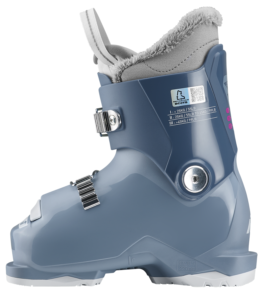 Nordica Speedmachine J2 Junior Ski Boots with two aluminum buckles, lightweight Triax shell and adjustable flex system.