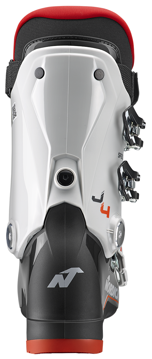 Nordica Speedmachine J4 Junior Ski Boots with four aluminum buckles, lightweight Triax shell, 25 mm power strap and Comfort Fit liner.