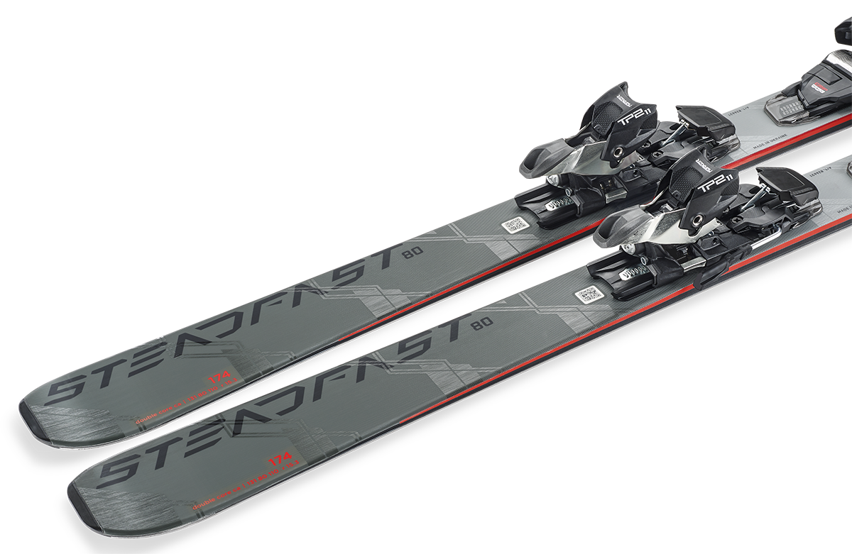 Nordica Steadfast 80 DC Skis 2027 in Grey Green and Anthracite with Marker TP2 Light 11 FDT bindings and Double Core construction.